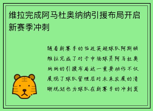 维拉完成阿马杜奥纳纳引援布局开启新赛季冲刺